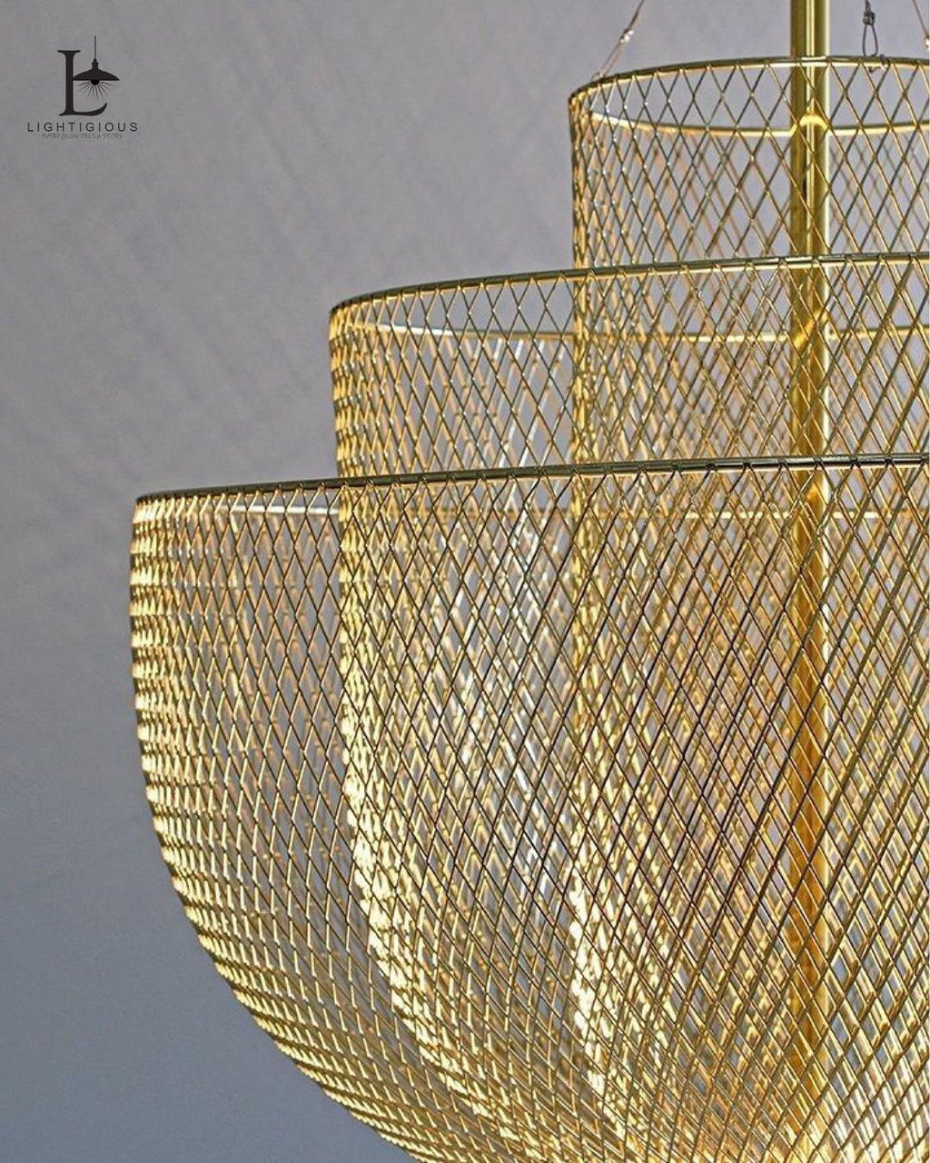 Lightigious™ – Imported Modern Metal Iron Mesh 3-Layer Gold Chandelier with Warm White LED