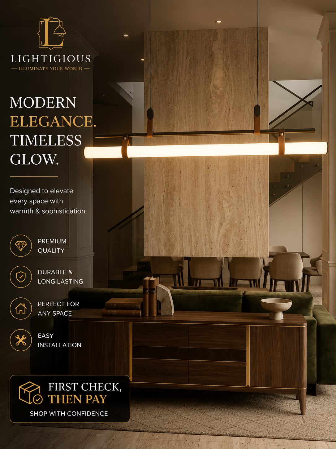 Lightigious™ - Lumina Leather-Strap Linear LED Pendant