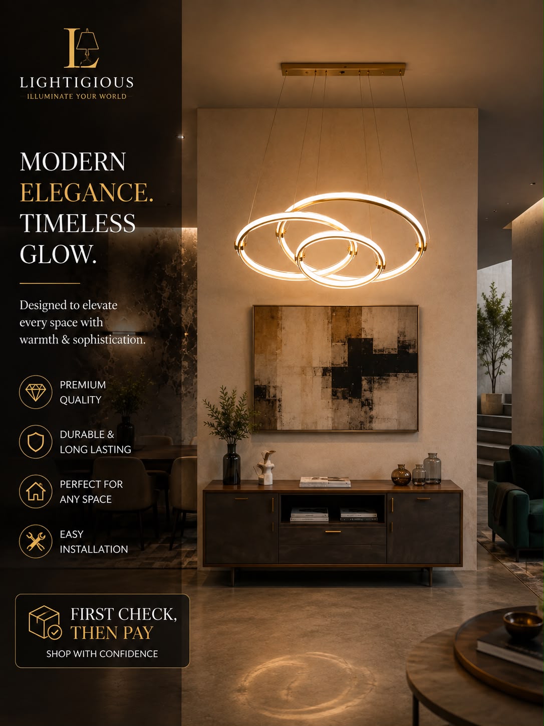 Lightigious™ - Infinity Trio LED Ring Chandelier