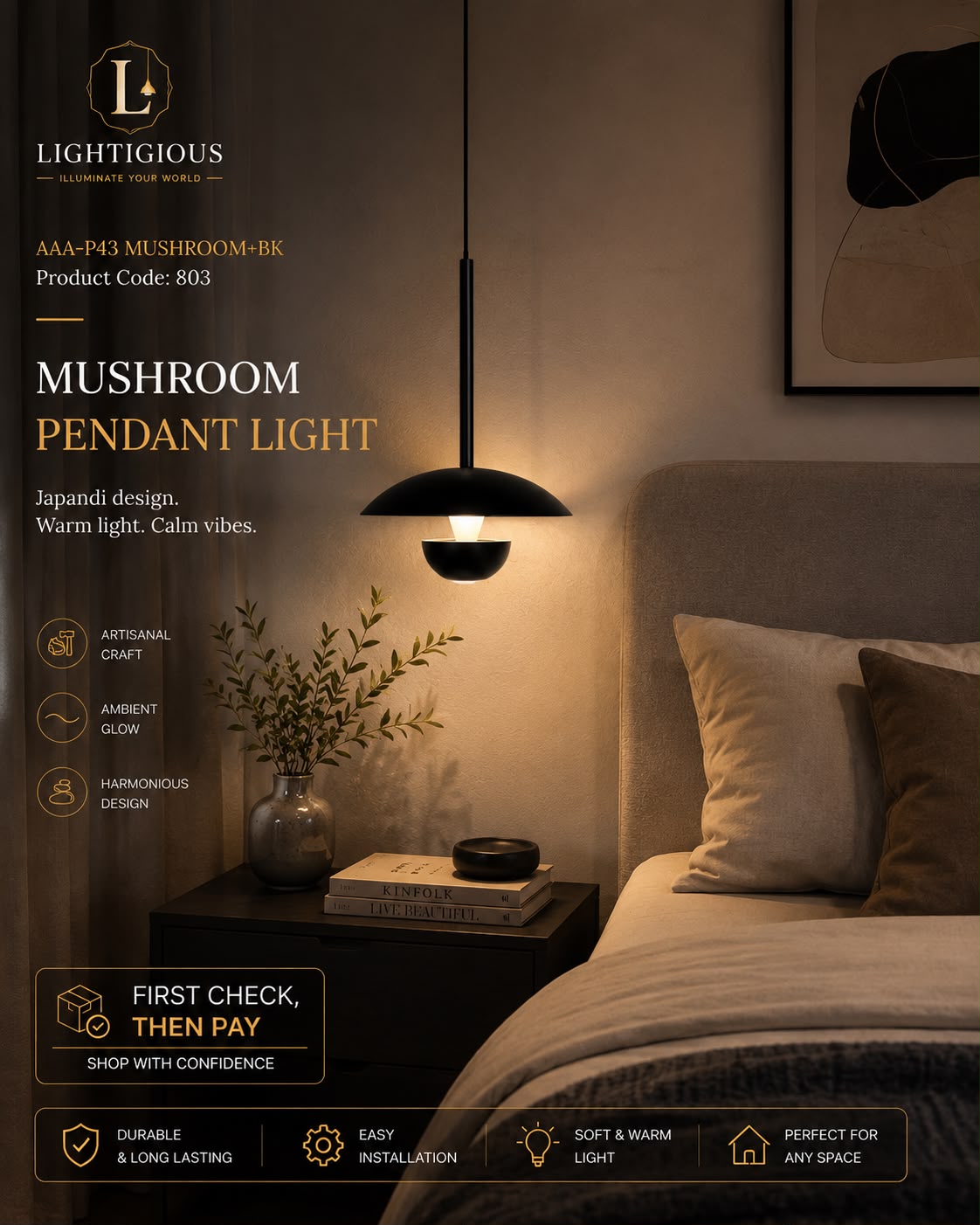 Lightigious™ Imported Mushroom Pendant Light