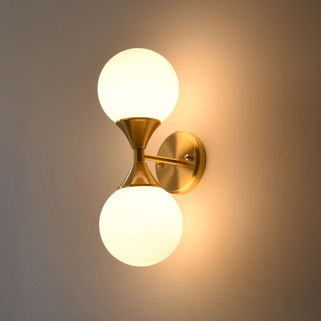 Lightigious™ - Frosted White Opal Globe Gold 2-Light Wall Sconce