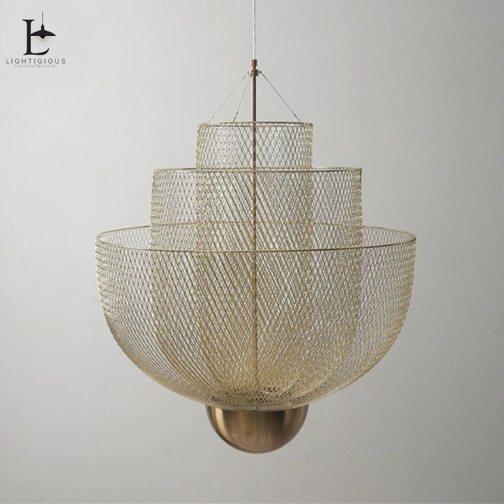 Lightigious™ – Imported Modern Metal Iron Mesh 3-Layer Gold Chandelier with Warm White LED