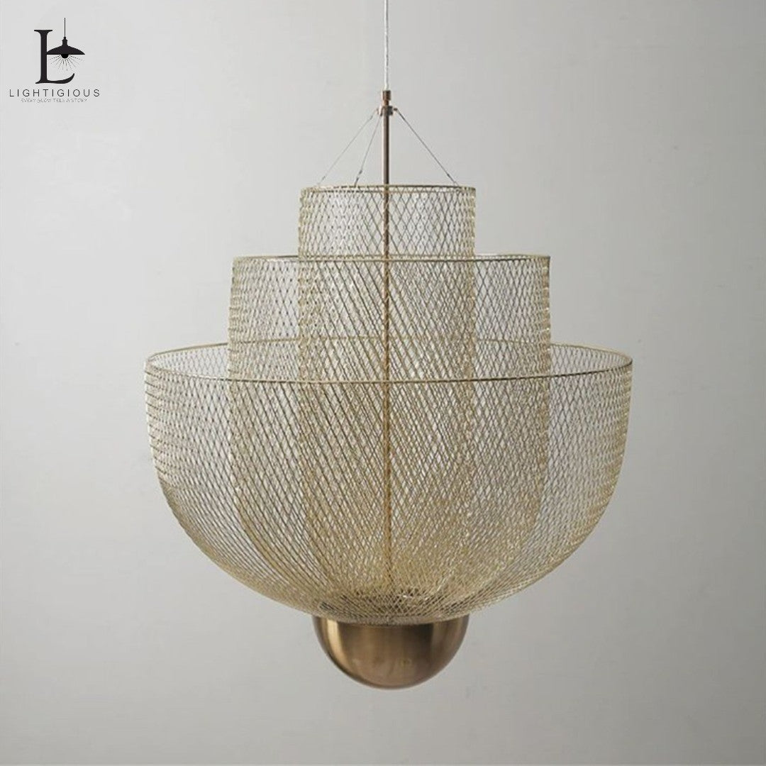 Lightigious™ – Imported Modern Metal Iron Mesh 3-Layer Gold Chandelier with Warm White LED