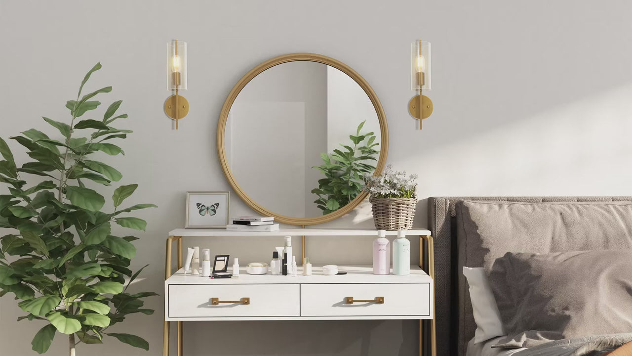 Lightigious™ - Gold Antique Metal & Amber Glass Wall Light.
