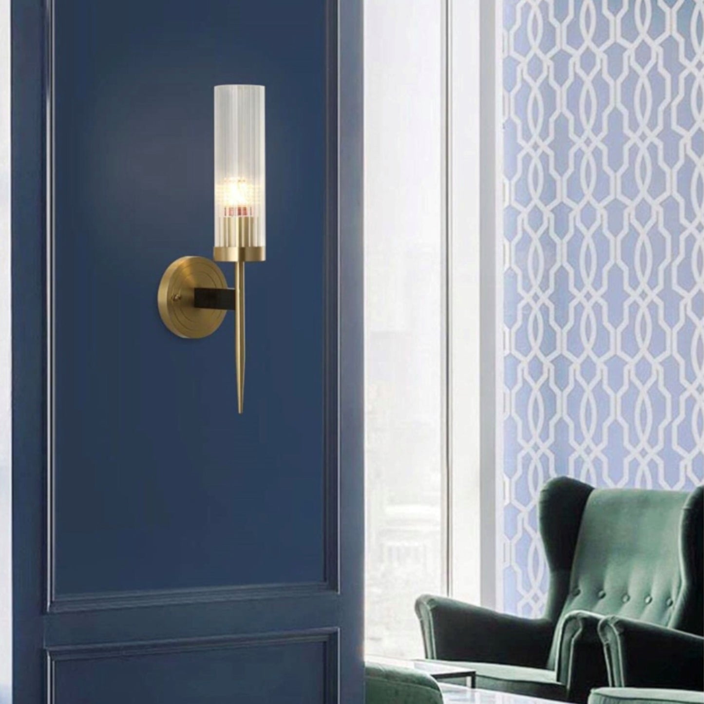 Lightigious™ - Gold Antique Metal & Amber Glass Wall Light.