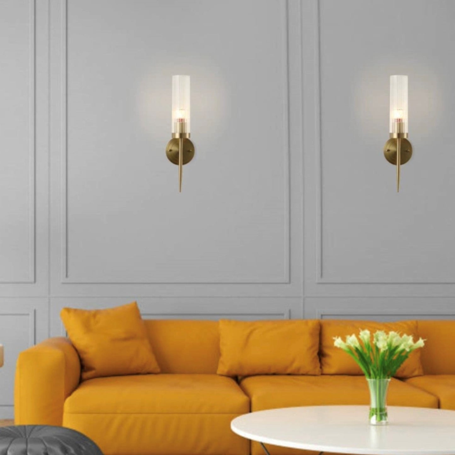 Lightigious™ - Gold Antique Metal & Amber Glass Wall Light.